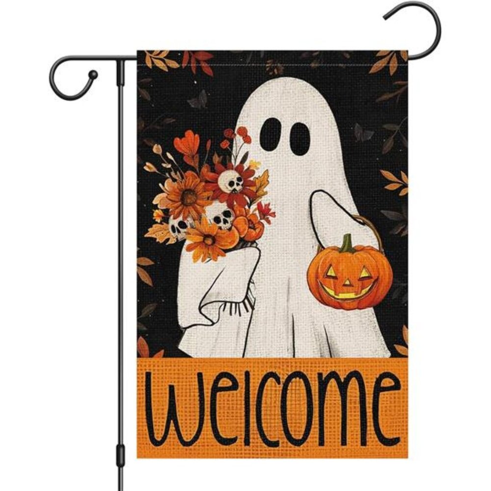 Heyfibro Welcome Halloween Ghost Garden Flag 12 x 18 Inch‎ Vertical Double Sided